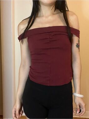 Off-Shoulder Burgundy Women’s Stretch Top